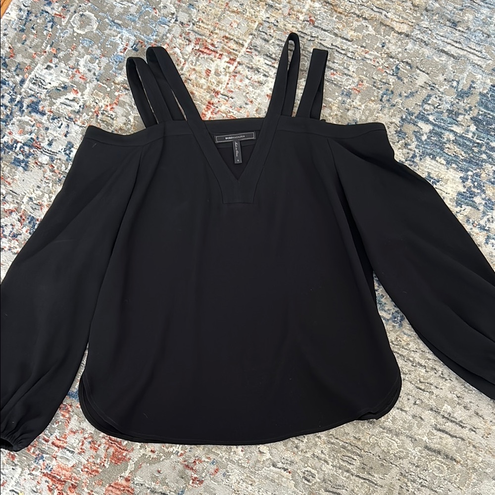 BCBGMaxAzria Black Off-Shoulder / Cold Shoulder Blouse